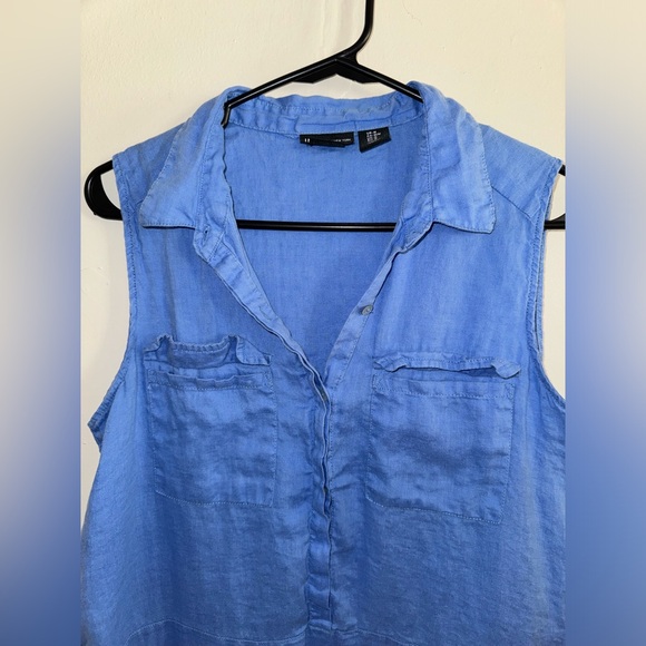 JNY Jones New York Light Blue Popover Linen Tank Top Size Medium - Picture 2 of 4
